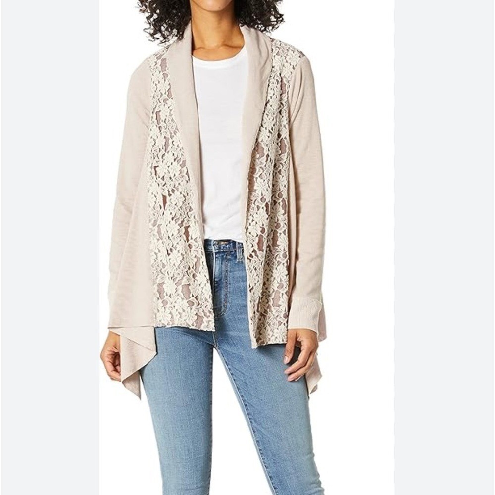 Miss Me Women Beige Lace Waterfall Cardigan Sweater‎ Duster Size S
